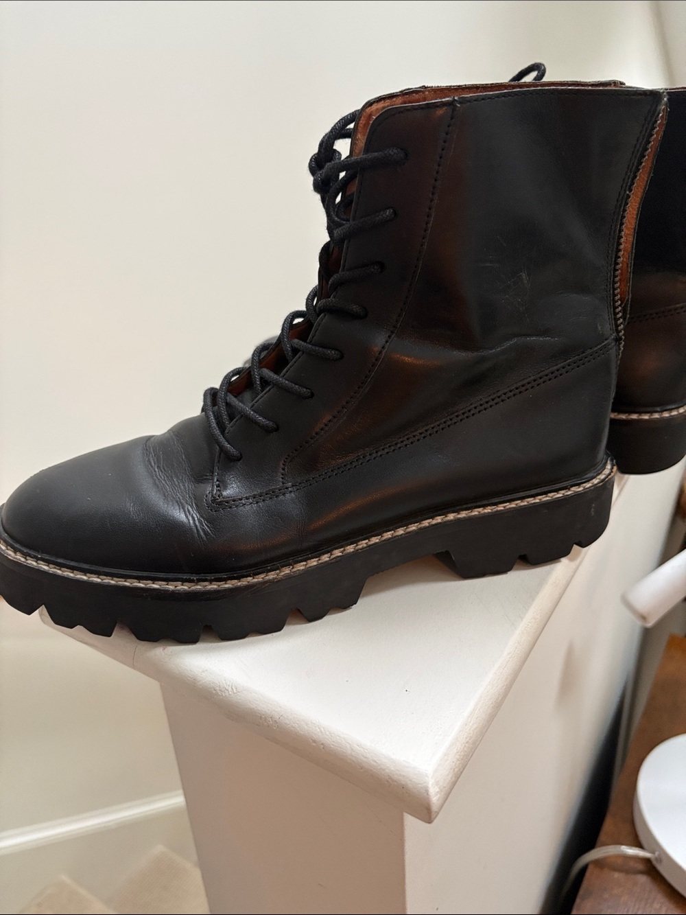 Madewell Black Leather Lace-Up Women's Combat Boots